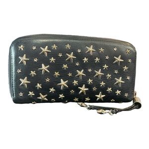JIMMY CHOO Filipa Blue Leather and Studded Stars Continental Zip Wallet